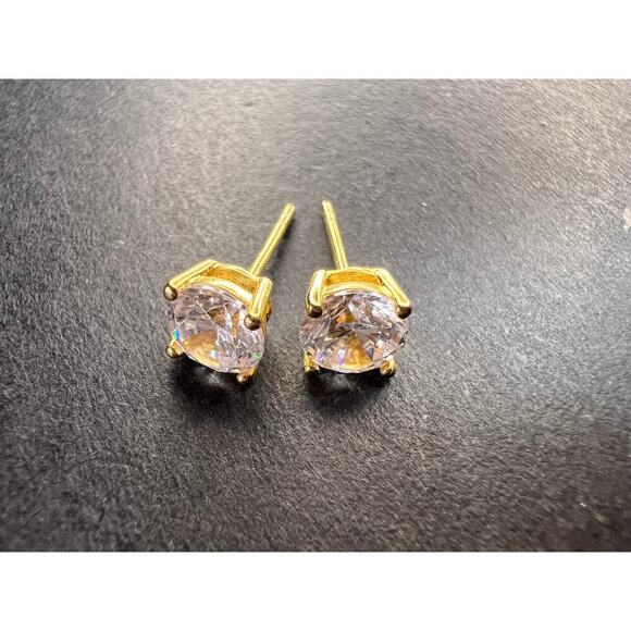 5.5mm CZ stud earrings in gold over sterling silver - Picture 10 of 13